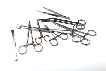 Medical and surgery instruments isolated on white background