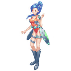 Cool Character: Technology Girl Talking to You isolated on White Background. Video Game's Digital CG Artwork, Concept Illustration, Realistic Cartoon Style Background and Character Design
