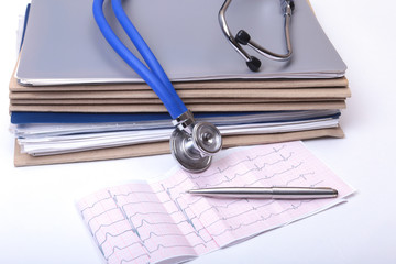 Folder file and stethoscope on the desk