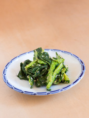 Japanese cuisine, steamed green vegetable with sesame sauce