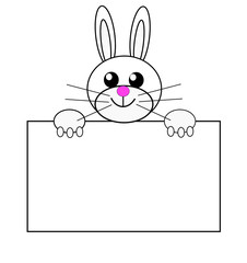 Fototapeta premium The rabbit-head, hands hold the frame for advertising, labels, postcards