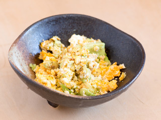 Japanese cuisine, avocado and scrambled egg salad
