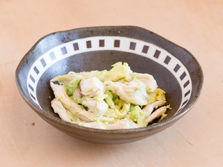 Japanese cuisine, avocado and chicken breast meat salad