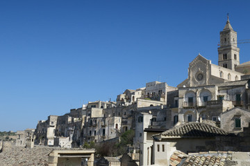 Fototapeta na wymiar Matera general view with cathedral, Italy