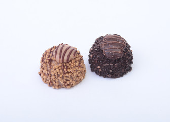 delicacy handmade chocolate pralines isolated on white background