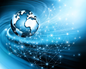 Fototapeta premium Best Internet Concept of global business. Globe, glowing lines on technological background. Wi-Fi, rays, symbols Internet, 3D illustration