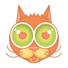 Cartoon flat icon of cat face outline isolated on white background. Cat in love. llustration.