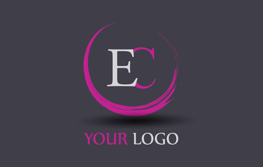 EC Letter Logo Circular Purple Splash Brush Concept. - obrazy, fototapety, plakaty