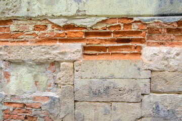 Fototapeta premium cracked concrete vintage brick wall background. Part of the stone wall, stone wall background texture
