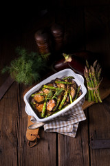Baked eggplant with green asparagus