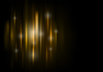 Horizontal dark background with luminous particles and vertical lines. Black background with colored strings and sparks