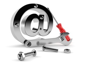 E-mail symbol with bolt and tools