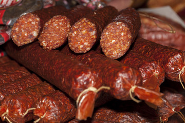  Close up of fresh homemade smoked sausage