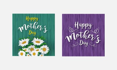 2 greeting cards on colorful wood background. Mother's day. Vector lettering on wood background