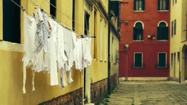 Laundry drying in the street in Venice