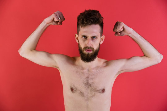 Slim Man Or Bearded Hipster Guy With Anorexia