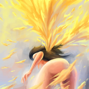 woman painting angel