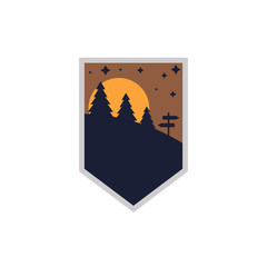 Nightly forest in flat design with stars, moon, and trees
