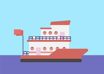 Obraz premium Vector seaway ocean yacht. Cool motor yacht boat in trendy flat design