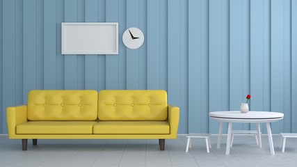 Yellow sofa in blue room interior room design 3D rendering