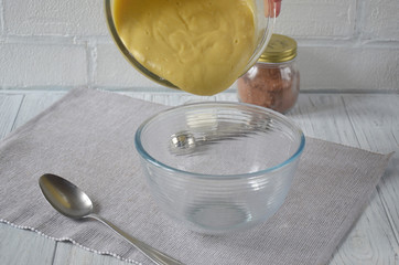 The process of preparing cake in the kitchen, ingredients closeup horizontal
