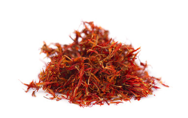 Heap of saffron isolated on white