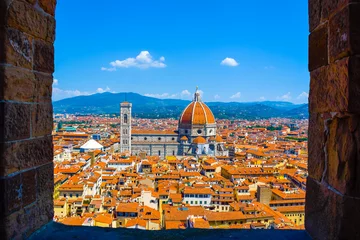Gartenposter Aerial view over the historical medieval buildings including the Cathedral of Santa Maria del Fiore in the old town of  Florence, Italy © Zoegraphy