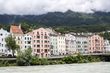 Fototapeta na wymiar City scape in Innsbruck city center. It is capital city of Tyrol in western Austria, Europe