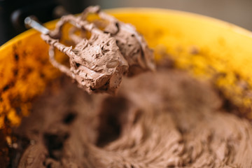 Dough and chocolate powder whipped with a mixer