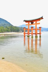 Beautiful View of the Torii of Itsukushima Shrine on Miyajima Island, Japan