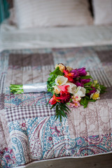 Bridal bouquet on the couch