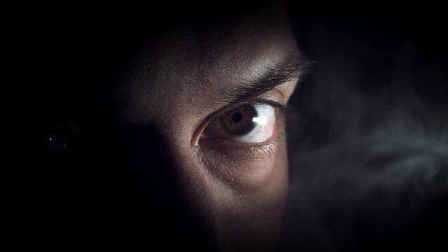 4K Thriller, Horror Man Eye with Smoke