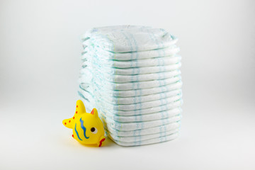 Baby diapers on a white background