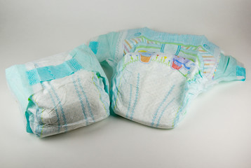 Baby diapers on a white background