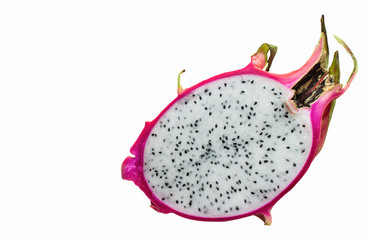 Isolated cut pitahaya (dragonfruit) isolated on white background
