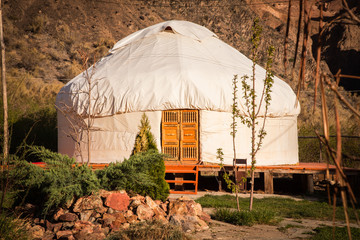 Kazakh yurt on the Silk Way in Kazakhstan mountains - 146759161