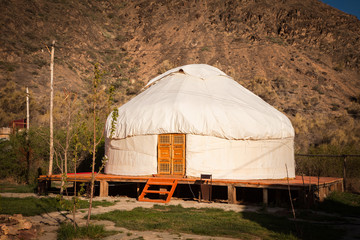 Kazakh yurt on the Silk Way in Kazakhstan mountains - 146759511