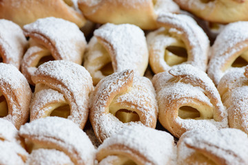 Cakes, croissants with apples.