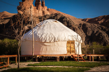 Kazakh yurt on the Silk Way in Kazakhstan mountains - 146760546