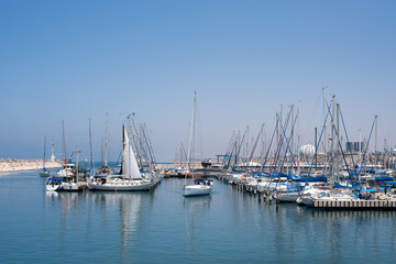 Fototapeta na wymiar Boats in yachting community in Mediterranean sea