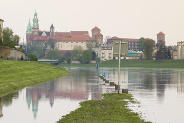 Obraz na płótnie Canvas Poland, Krakow, Flooded River Bank