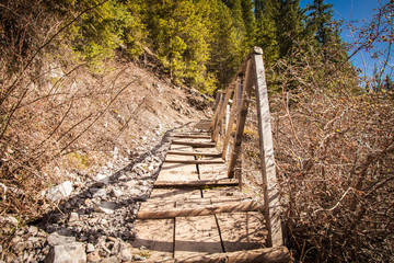 Old Wooden Stairway in Kazakhstan Mountains - 146768147