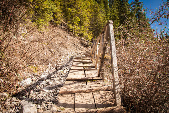 Old Wooden Stairway in Kazakhstan Mountains