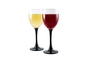 Glass of red wine and glass of white wine isolated on white.