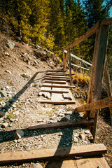 Old Wooden Stairway in Kazakhstan Mountains