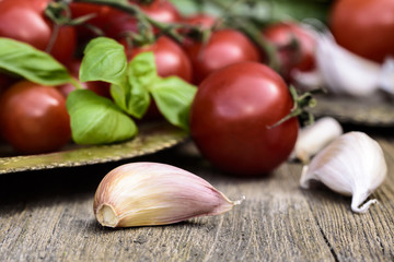 Garlic cloves,, tomatoes, vegetable