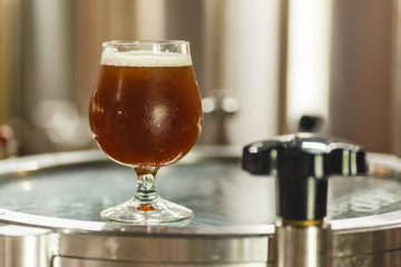 Glass of beer at the brewery