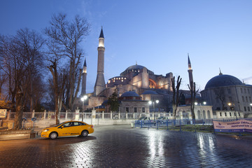 Evening view of the Hagia Sophia in Istanbul, Turkey