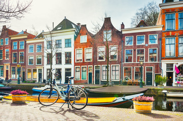 Fototapeta na wymiar Scenic canal in Leiden, Netherlands