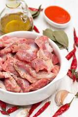 raw chicken gizzards on white bowl